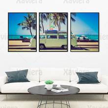 Pintura de arte em tela estilo califórnia, poster retrô, decoração para casa, mural, praia, paisagem, ônibus, campistas, sem moldura 2024 - compre barato