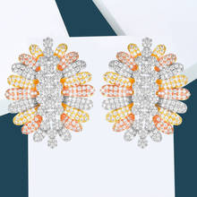 GODKI Trendy Luxury 3 Tone Flower Stud Earrings For Women Wedding Cubic Zircon CZ Indian Bridal Earrings Bohemia Hot 2024 - buy cheap