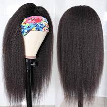 Peluca con diadema rizada para mujeres negras, cabello humano sin pegamento, con banda para la cabeza, Yaki Malayo 2024 - compra barato