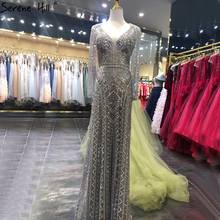 Serene Hill Mermaid Grey Sexy Evening Gowns 2021 Dubai Sparkle Beading Long Sleeves Formal Dress Design LA70760 2024 - buy cheap