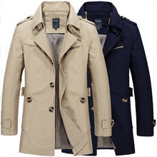 Мужская длинная хлопковая ветровка, деловая куртка, повседневный Тренч, верхняя одежда, осень-зима 2021 2024 - купить недорого