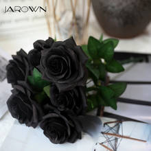 JAROWN искусственный букет 7 бутонами, черная роза цветы Шелковый цветок розы головкой черная серия искусственный цветок для свадьбы украшение дома 2024 - купить недорого