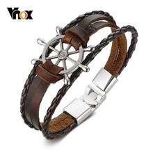 Vnox Vintage Rudder Charm Bracelet for Men Multi-layer Leather Rope Bracelets Bangles 7.87" pulseira masculina 2024 - купить недорого
