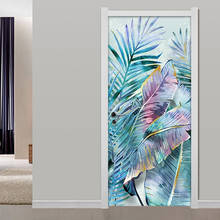 3D Door Sticker Wallpaper Plant Leaves Modern Living Room Bedroom PVC Waterproof Self Adhesive Door Mural Wall Papers Home Decor 2024 - buy cheap