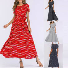 Casa & ninho moda bandagem maxi vestidos 2020 feminino o-pescoço manga curta praia polka dot vestido longo feminino roupas sexy 2024 - compre barato