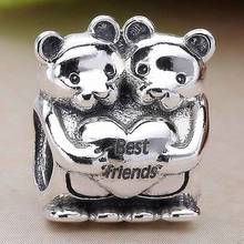 Original Teddy Bears Hugging With Best Friend Heart Beads Fit 925 Sterling Silver Bead Charm Bracelet Bangle Diy Jewelry 2024 - buy cheap