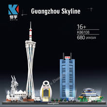 Cidade grande arquitetura série guangzhou skyline cantão torre modelo blocos de construção led light edition tijolos presente brinquedos crianças 2024 - compre barato