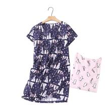 Ladies Summer New Knitted Cotton Short-Sleeve Round Neck Sleep Dress Cute Cartoon Home-wear Dress Women's Large Size Nightdress 2024 - buy cheap