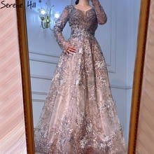 Serene Hill Pink Luxury Flowers A-Line Evening Gown For Women 2021 Long Sleeves Beadings Formal Party Dress CLA71026 2024 - buy cheap