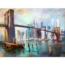 Pinturas al óleo pintadas a mano sobre lienzo, decoración de pared, ciudad NY, puente de Brooklyn, paisajes, arte abstracto moderno, imagen para oficina y dormitorio 2024 - compra barato