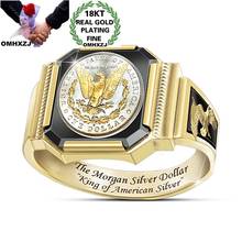 OMHXZJ Wholesale RR1229 European Fashion Hot Fine Man Male Party Birthday Wedding Gift Vintage Wide Eagle Square 18KT Gold Ring 2024 - buy cheap