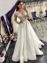 Vestido de novia con apliques de encaje, manga larga, cuello en V, para boda, fiesta, novia, 2021 2024 - compra barato