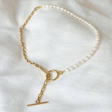 Collar de costura de perlas de cadena de acero inoxidable para mujer, diseño creativo hecho a mano, regalo de moda de alta calidad, joyería al por mayor 2024 - compra barato
