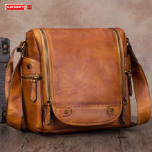 Retro genuine leather Men bag first layer cowhide men's handmade shoulder messenger bags male large capacity camera bag 2022 new 2024 - buy cheap