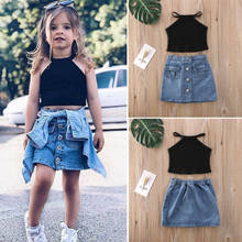 Conjunto de roupas de verão para bebês meninas, 2 peças, camiseta, saia jeans e top, conjuntos de roupas para meninas 2024 - compre barato