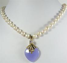 fashion jewelry Beautiful Freshwater pearl and purple heart shape  Jade  pendant Necklace  free shipping 2024 - buy cheap