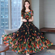 Fashion Women Dress Vestido Sukienki Robe Summer O-neck Chiffon Floral Print Short Sleeve Long Ropa Mujer Party 3269 2024 - buy cheap