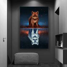 Fox pôster de pintura tela de desenho animado, pintura a óleo de animal, posteres e impressão, imagem de arte de parede para sala, decoração de casa 2024 - compre barato