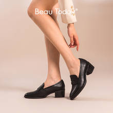 Beautoday sapatos femininos de salto médio, sapatos femininos de couro bovino genuíno dedo do pé redondo, slip-on, 15135 2024 - compre barato