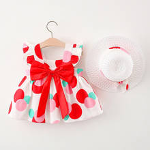 Ropa de verano para niña recién nacida, vestidos para niña con lazo de playa a lunares, vestido de princesa infantil + sombrero, trajes de cumpleaños 2024 - compra barato