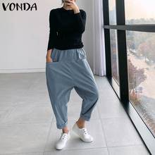 New 2021 Women Casual Pants Elastic High Waist Solid Drop Crotch Harem Pants Plus Size Fashion Long Trousers VONDA Loose Bottoms 2024 - buy cheap