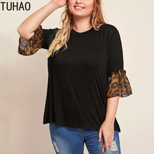 TUHAO 2020 Summer Blouses Plus Size 8XL 7XL 6XL 5XL Sweet Leopard Print Stitching Casual Shirt Top Blouse Shirt Tops WM36 2024 - buy cheap