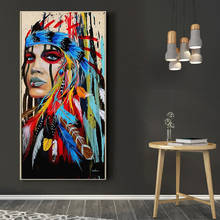 Pinturas indianas em tela pop art, pinturas em tela de aquarela indiana para mulheres com posteres e impressões de pena imagem de arte de parede, decoração de casa 2024 - compre barato