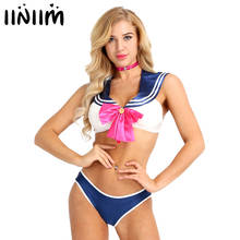 Womens Bikini Lingerie Set Sexy Japanese Schoolgirl Roleplay Uniforms Anime Sailor Bra Top+G-String Briefs Club Cosplay Costume 2024 - buy cheap