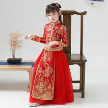 Китайское традиционное древнее платье с вышивкой; Новогоднее платье; платье с цветочным узором для девочек; детское драматургическое платье Han Fu для девочек 2024 - купить недорого