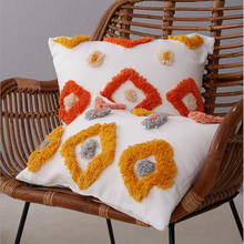 Fronha de travesseiro decorativa, artesanal, com bordado de diamante, laranja e cinza, sham 45x45cm 2024 - compre barato