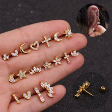 Prevent allergy Gold Stainless Steel Stud Earrings for Girls Women Punk Helix Cartilage Tragus Jewelry Modern Heart Cross Moon 2024 - buy cheap