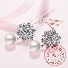 Classic 925 Sterling Silver Earrings For Women Fine Freshwater Pearl Zirconia Pendant Earring Crystal Wedding Gift 2024 - buy cheap