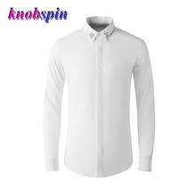 2021 Business Men Shirt Solid Color Long Sleeve Gold Color Animal Embroidery Collar Brand Slim Chemise homme Plus Size Shirts 2024 - buy cheap