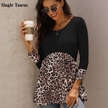 Spring Autumn Female Top Long Sleeve Striped Tee Female Leopard Print Stitching Tees Fashion Loose Casual Lady T-shirt 2XL 2024 - buy cheap