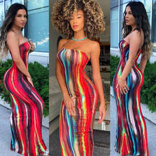 Woman's Summer Strapless Printed Bodycon Party Club Slim Sleeveless Long Hedging Dress 2022 Female Clothing Sundress Streetwear 2024 - купить недорого