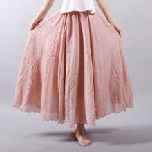 Women's Elegant High Waist Linen Maxi Skirt 2022 Summer Ladies Casual Elastic Waist 2 Layers Skirts saia feminina 2024 - buy cheap