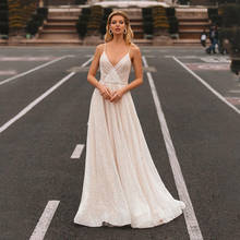 Smileven Sexy V Neck Wedding Dress Spaghetti Straps Glitter Tulle Bridal Gowns  vestido de noiva 2020 Custom Made 2024 - buy cheap