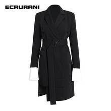 ECRURANI Black Casual Blazer Dress For Women Lapel Long Sleeve High Waist Slim Elegant Dress Females Fashion 2022 Style Clothing 2024 - buy cheap