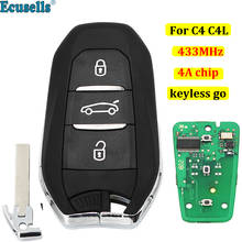 Keyless-Go 3 buttons smart remote key fob 433MHz 4A chip for Citroen C4 C4L C3 with emergency key HU83 2024 - buy cheap
