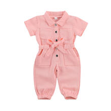 Infant Kids Baby Girls Denim Jumpsuit Clothes One Piece Toddler Turn-down Collar Pocket Short Sleeve Romper for Children 2024 - buy cheap