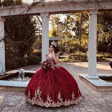 Red Beaded Ball Gown Quinceanera Dresses Gold Appliques Sweet 16 Dress Pageant Gowns vestido de 15 anos años quinceañera 2024 - buy cheap