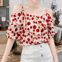Off The Shoulder Tops For Women 2020 Summer Blouse Korean Ruffles Short Sleeve Red Polka Dot Chiffon Shirt Cold Shoulder Tops 2024 - buy cheap