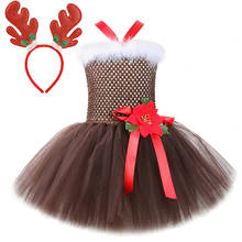 Christmas Deer Tutu Dress for Girls Reindeer Costumes for Kids Girl Santa Claus Tutu Dresses with Deer-Horn Flower Xmas Outfit 2024 - buy cheap