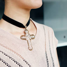 Grande pingente cruz colar para mulher gargantilha único tecido corrente 2020 inverno moda jóias acessórios feminino pescoço corrente 2024 - compre barato