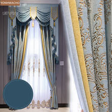 Custom curtain villa thick chenille French living room bedroom window blue cloth blackout curtain valance tulle panel C500 2024 - buy cheap