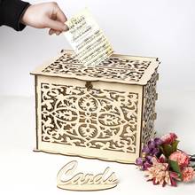 Diy caixa de cartão de casamento de madeira caixa de dinheiro diy casal padrão bela decoração de casamento suprimentos para festa de aniversário decoração de casamento 2024 - compre barato
