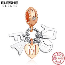 ELESHE Wholesale 925 Sterling Silver Rose Gold Family Letter Dangle Charm Fit Original Bracelets for Women DIY Jewelry Macking 2024 - buy cheap