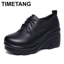 Timetang-zapatos de piel de calidad para mujer, cuñas de plataforma con cordones, de felpa, cálidos, color negro, invierno, 2019 2024 - compra barato