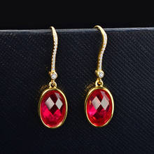 18K Gold Ruby Dangle Earring Original 925 Sterling Silver Jewelry Luxury Party Wedding Drop Earrings for Women Bridal Gift 2024 - buy cheap