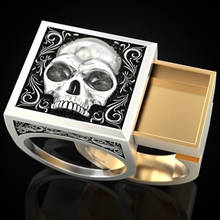Unique Silver Color Skull Ring Secret Compartment Memorial Souvenir Cinerary Casket Coffin Anniversary Ring Hip Hop Jewelry 2024 - buy cheap